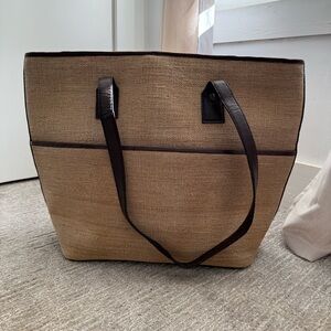 J. Peterman Vintage Woven Tan Sisal Straw Tote Shoulder Bag